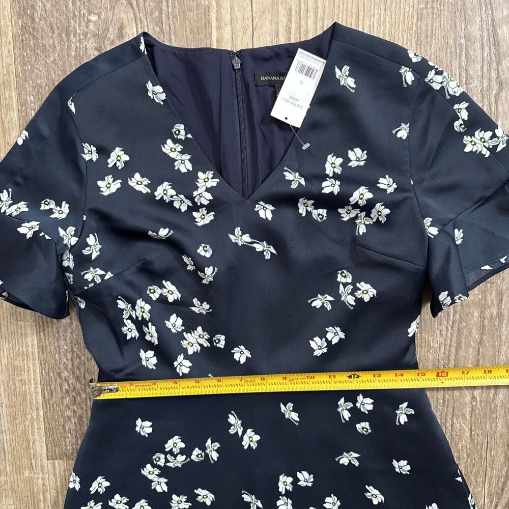 Banana Republic Dress 6 NWT Navy Blue Floral Short Ruffle Sleeve Lined - Picture 4 of 5